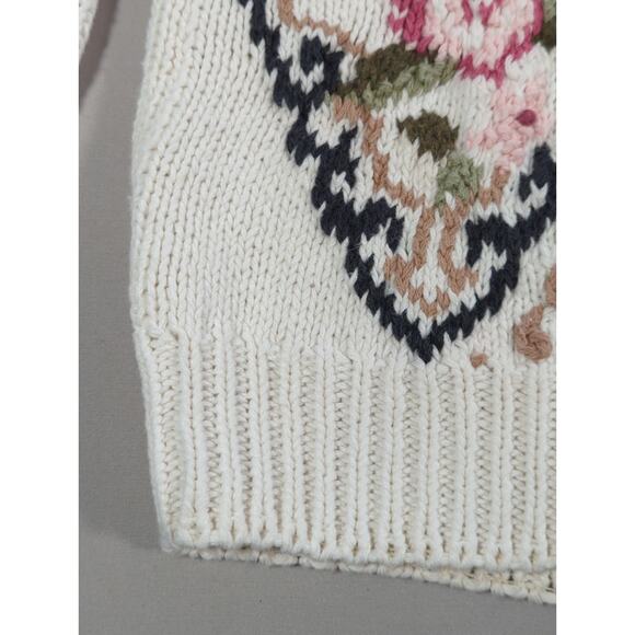 Vintage Beldoch Popper Sweater S Floral Knit Ramie Cotton Cottagecore 80s - Picture 5 of 10